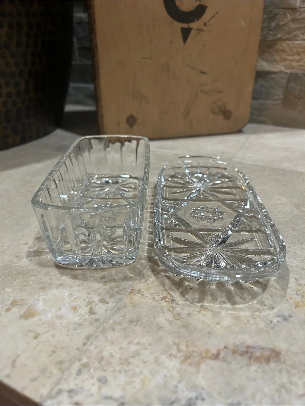 vintage Anchor Hocking (EAPC) Star of David clear glass covered butter dish